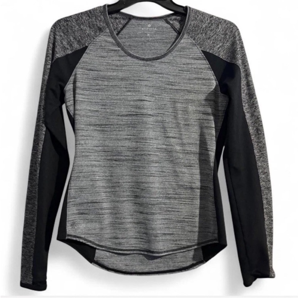 Athleta Heather Gray and Black Long-Sleeve Performance Athlete Top